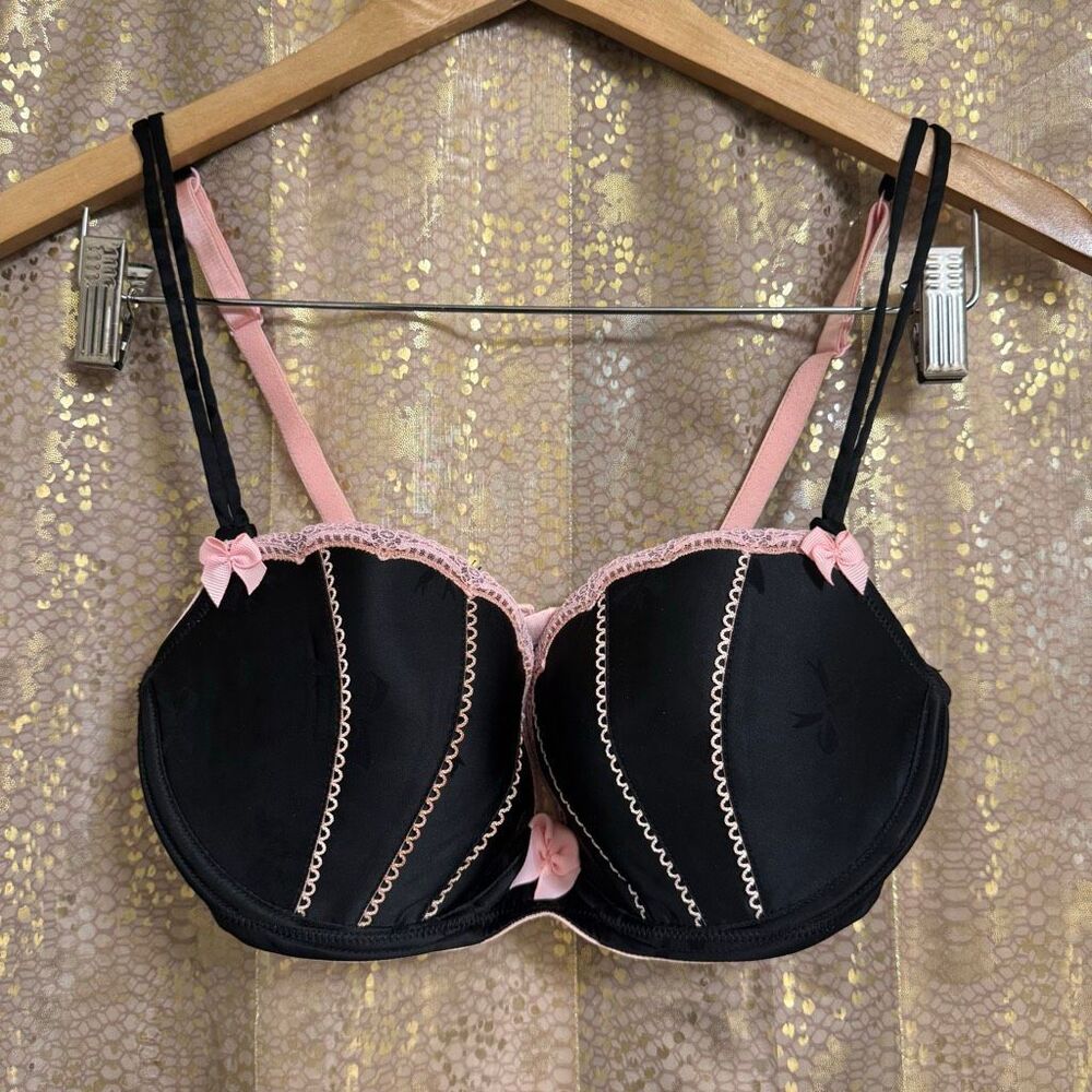 Vintage Victorias Secret Sexy Little Things Pink Black Push Up Shell Bra 34D